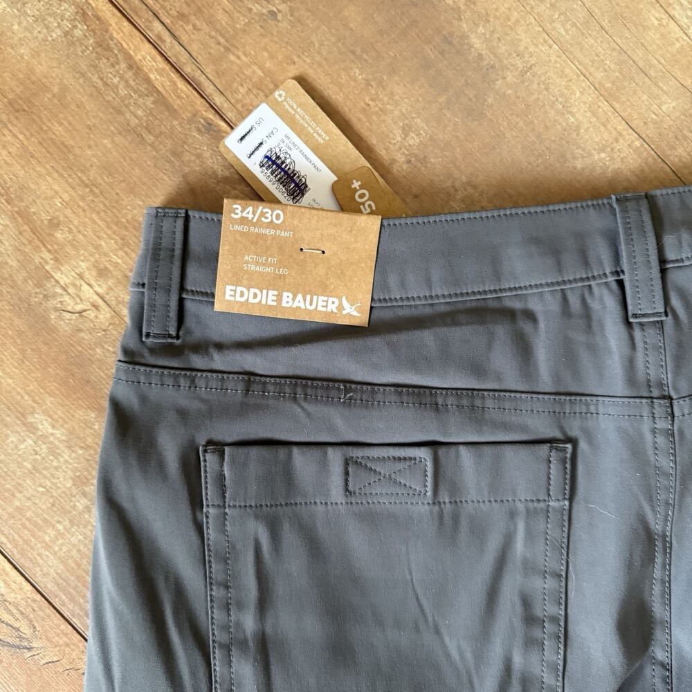 Eddie Bauer Men’s Lined Rainier Pants 34x30 Gray NWT UPF 50+ Active Fit Hiking - Picture 6 of 6